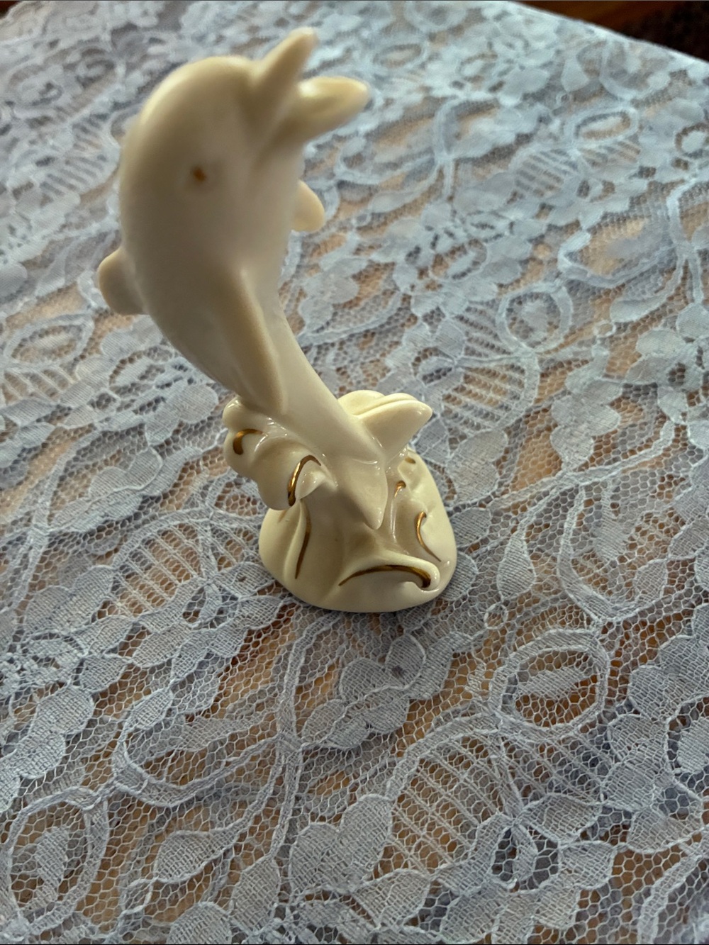 Lenox Cream Porcelain Dolphin Figurine with Gold Accents